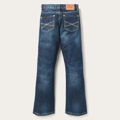 1014 Fit Semi-Destructed Wash Jeans Blue | Men Stetson Boot Cut