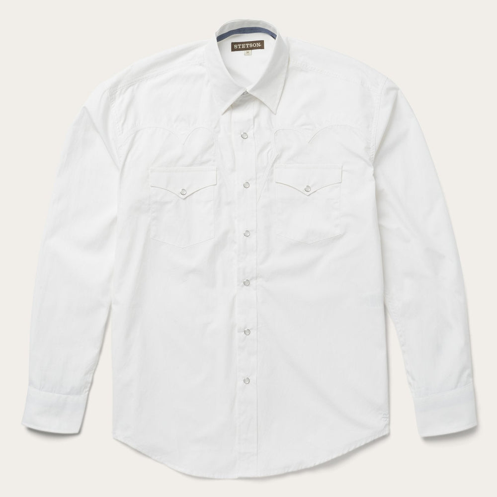 Classic Solid Snap Poplin Shirt In Optic White White | Stetson