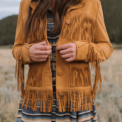 Lamb Suede Fringed Jacket Brown | Stetson