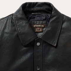 Snap Front Leather Jacket Brown | Stetson