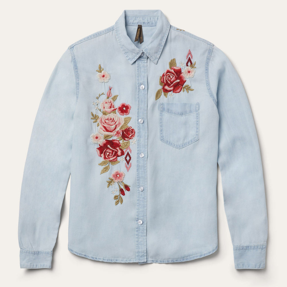 Long-Sleeved Embroidered Shirt Blue | Stetson