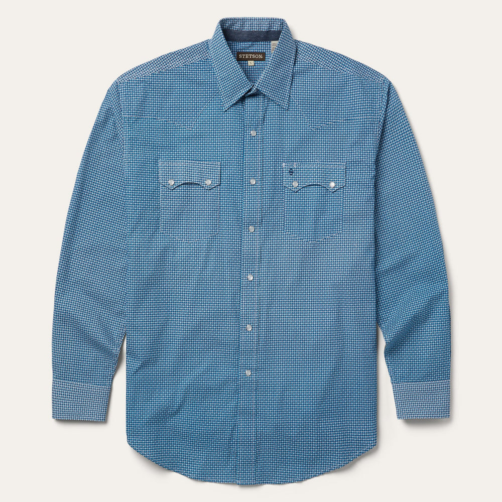 Micro Print Western Shirt Blue | Stetson