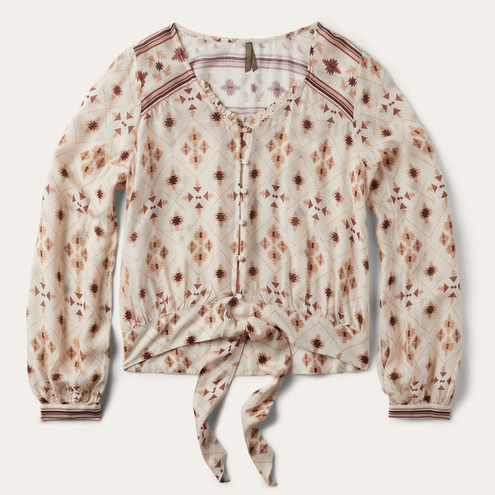 Gaucho Print Herringbone Blouse White | Stetson