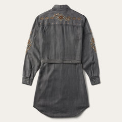 Embroidered Snap Front Shirt Dress Black | Stetson