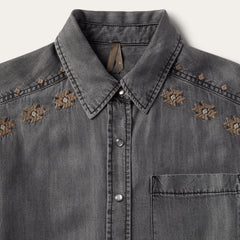 Embroidered Snap Front Shirt Dress Black | Stetson