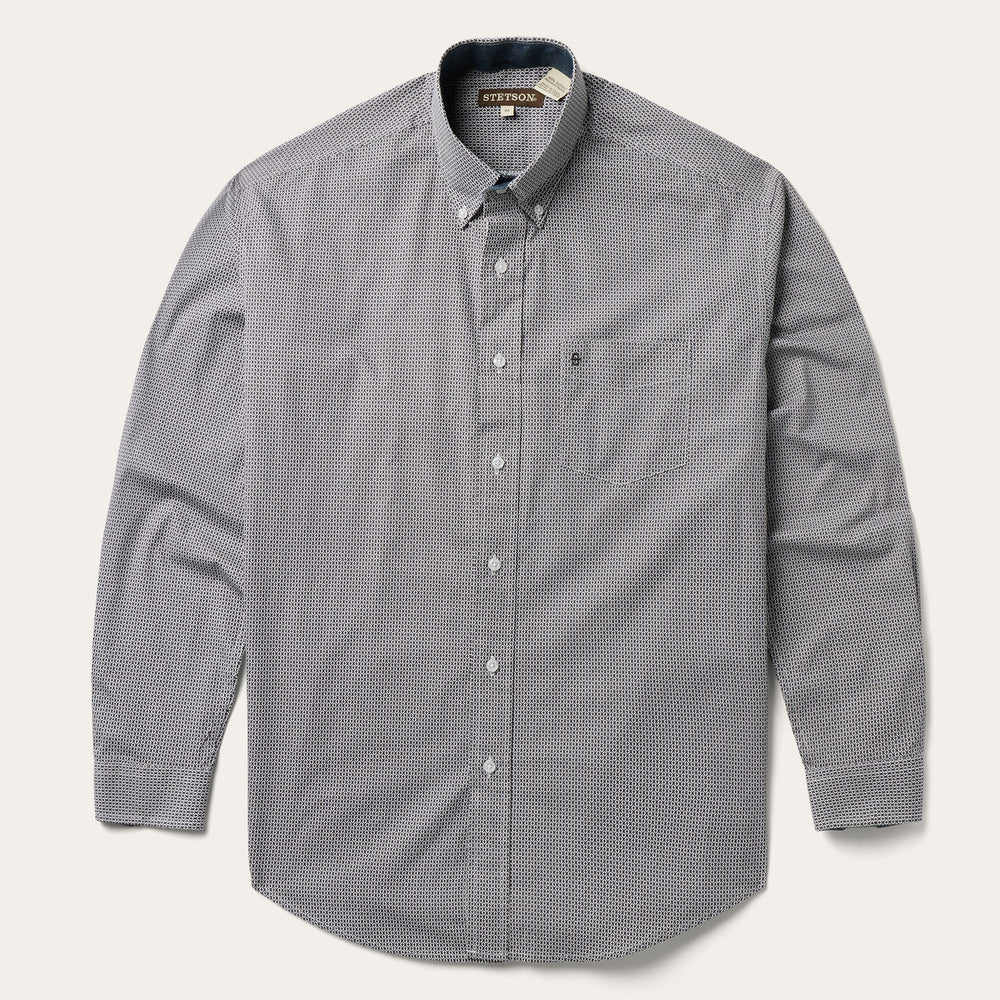 Grey Geo Print Button Front Shirt Grey | Stetson