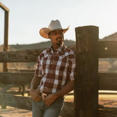 Shadow Plaid Short Sleeve Western Shirt Wine | Stetson