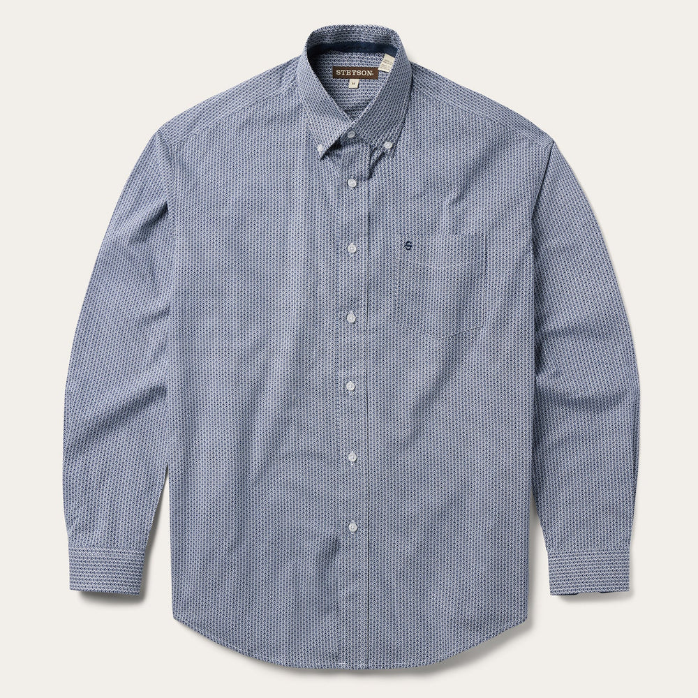 Blue Deco Geo Print Button Front Shirt Blue | Stetson