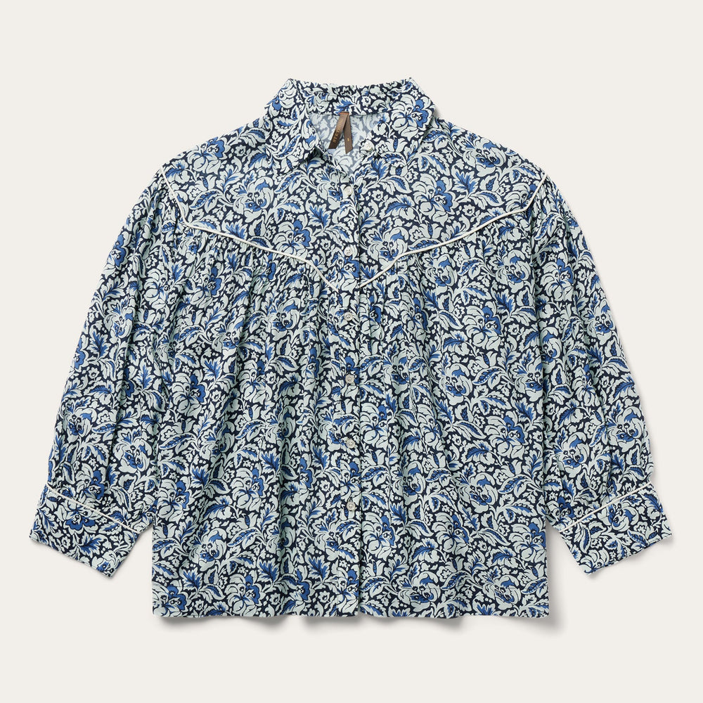 Indigo Tapestry Print Blouse Blue | Stetson