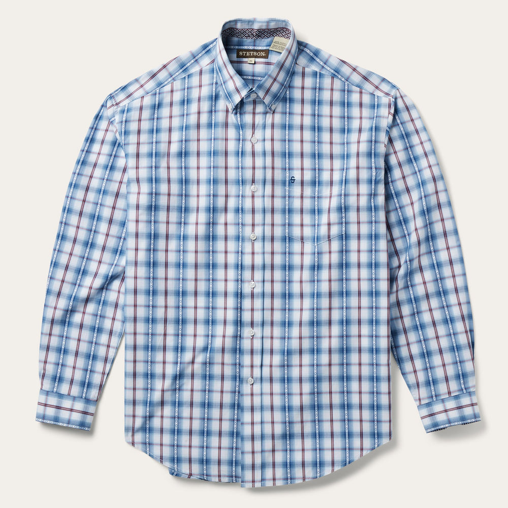 Blue Diamond Dobby Plaid Shirt Blue | Stetson