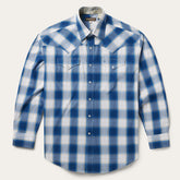 Navy Gold Ombre Plaid Western Shirt Blue | Stetson
