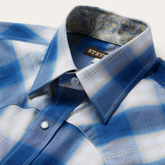 Navy Gold Ombre Plaid Western Shirt Blue | Stetson