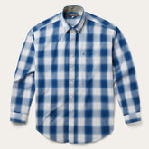 Navy Gold Ombre Plaid Short Sleeve Western Shirt Blue | Stetson