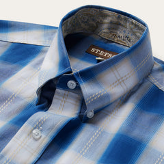 Navy Gold Ombre Plaid Short Sleeve Western Shirt Blue | Stetson