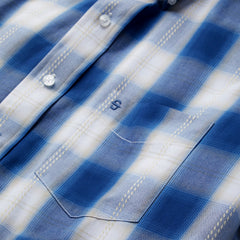 Navy Gold Ombre Plaid Short Sleeve Western Shirt Blue | Stetson