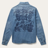 Embroidered Boyfriend Fit Denim Shirt Blue | Stetson