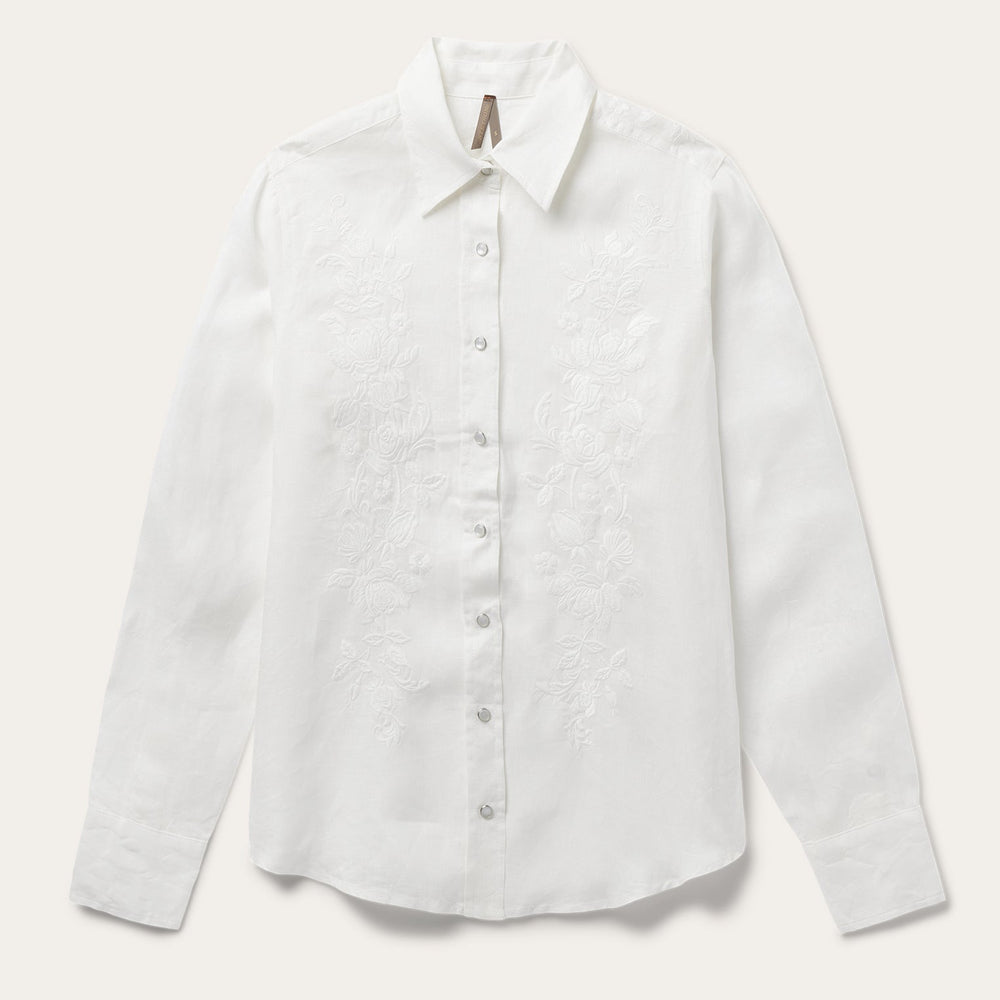 Floral Embroidered White Linen Shirt White | Stetson