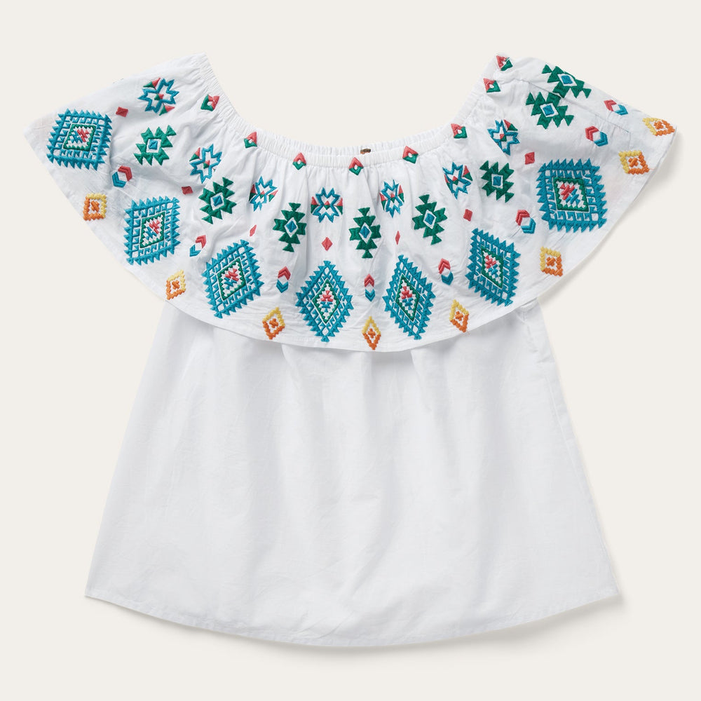 Bright Schiffli Embroidered White Cotton Lawn Blouse White | Stetson