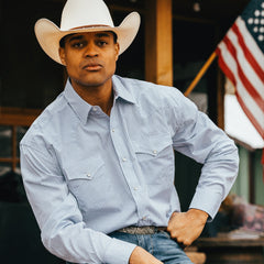 Two Stripe Check Western Shirt Blue | Stetson