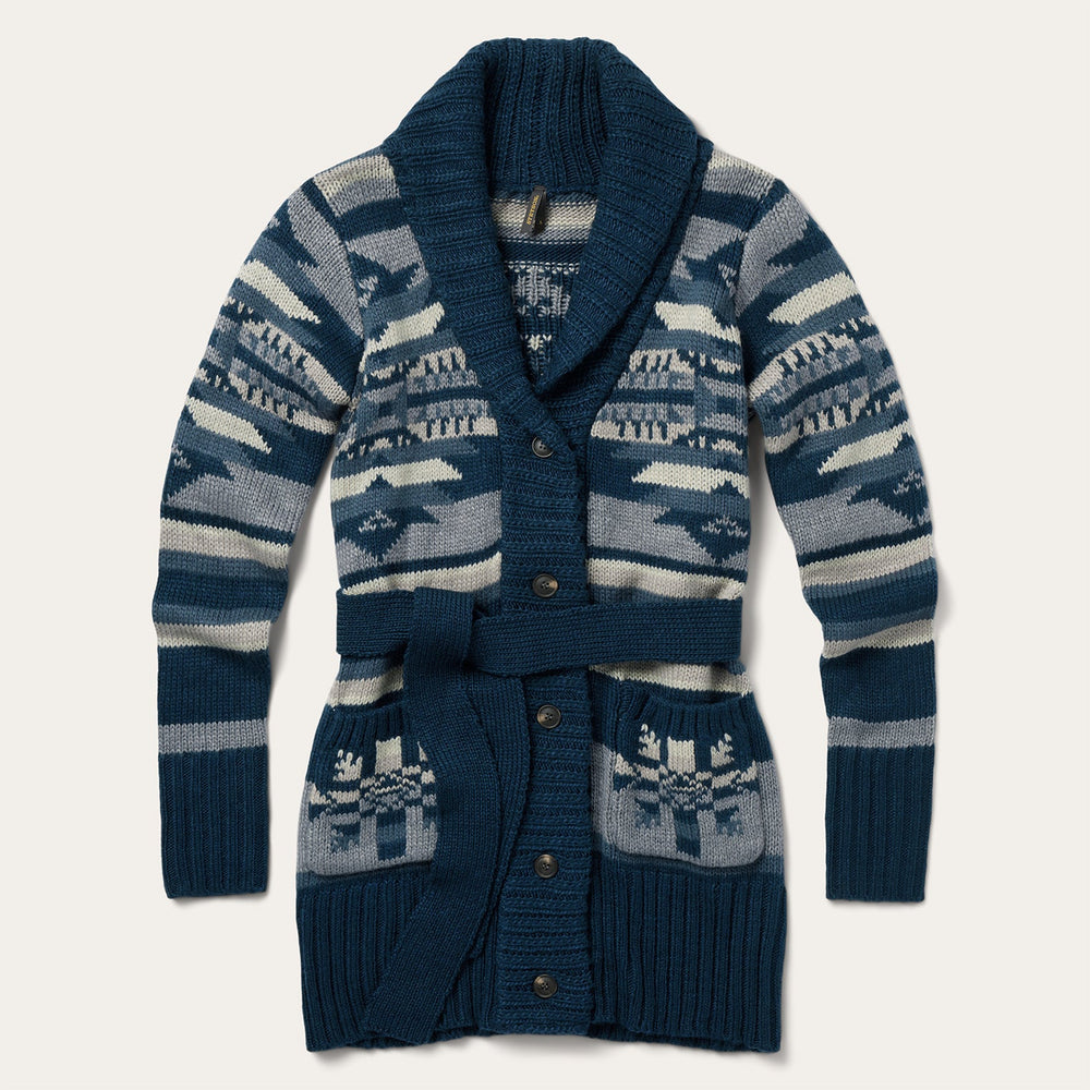 Indigo Aztec Belted Cardigan Blue | Stetson
