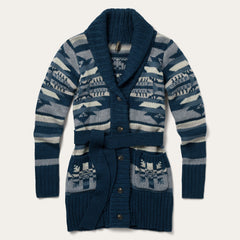 Indigo Aztec Belted Cardigan Blue | Stetson
