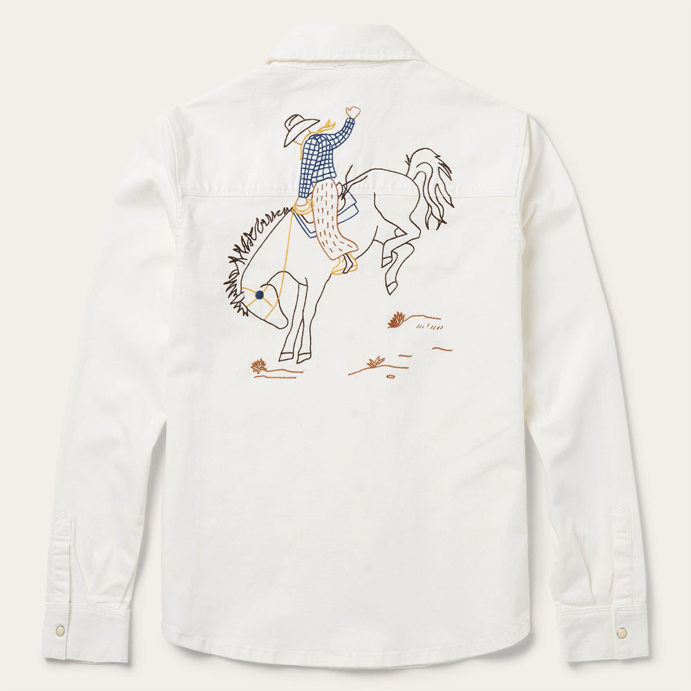 Western Embroidered Denim Shirt White | Stetson