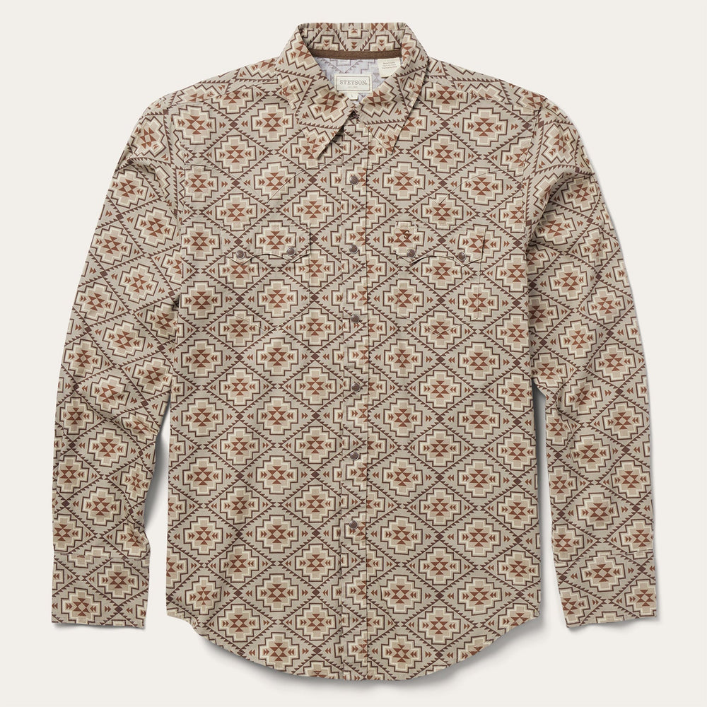 Brown Aztec Poplin Western Shirt Brown | Stetson