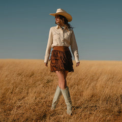 Lamb Suede Fringe Mini Skirt Brown | Stetson
