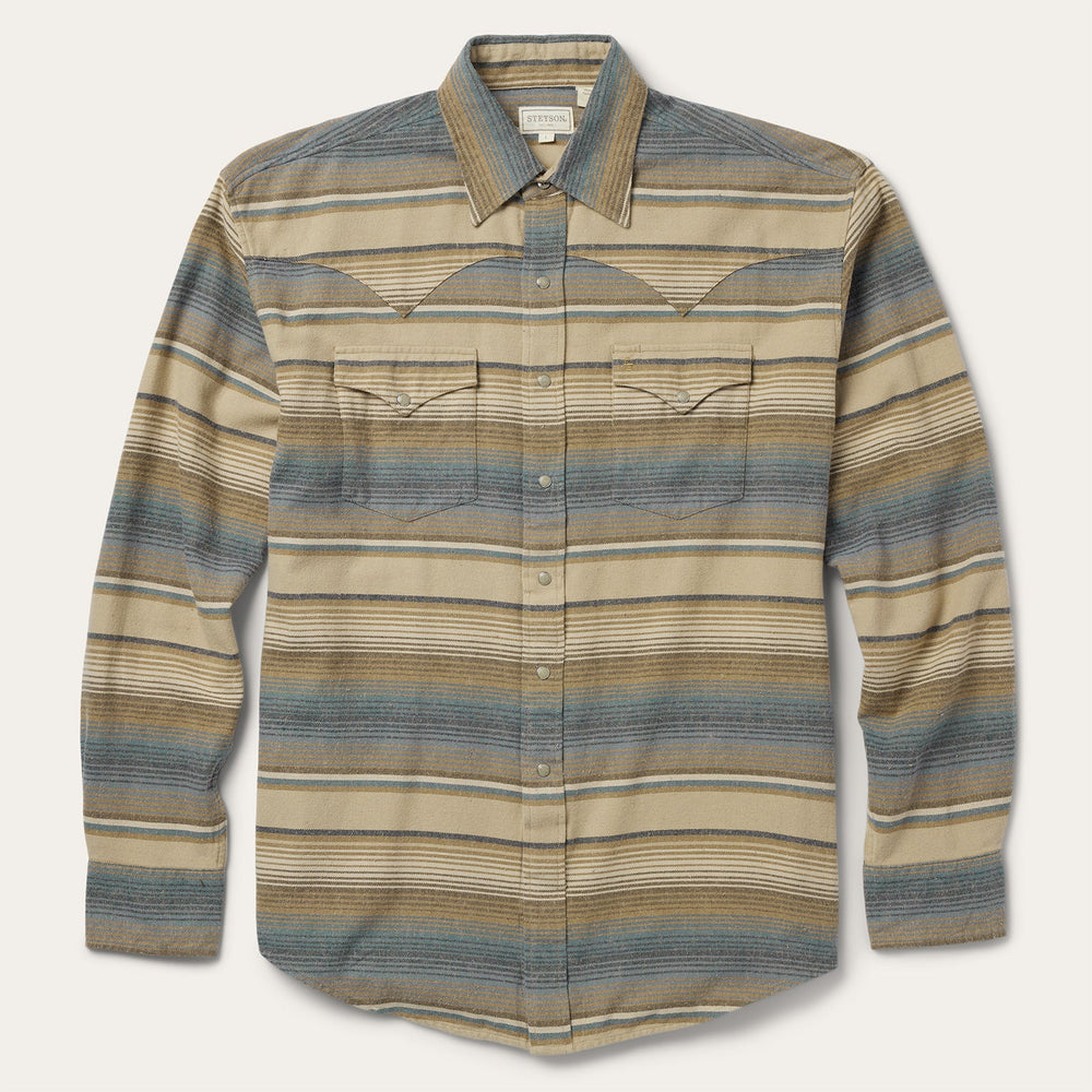 Blue Stripe Flannel Western Shirt Blue | Stetson