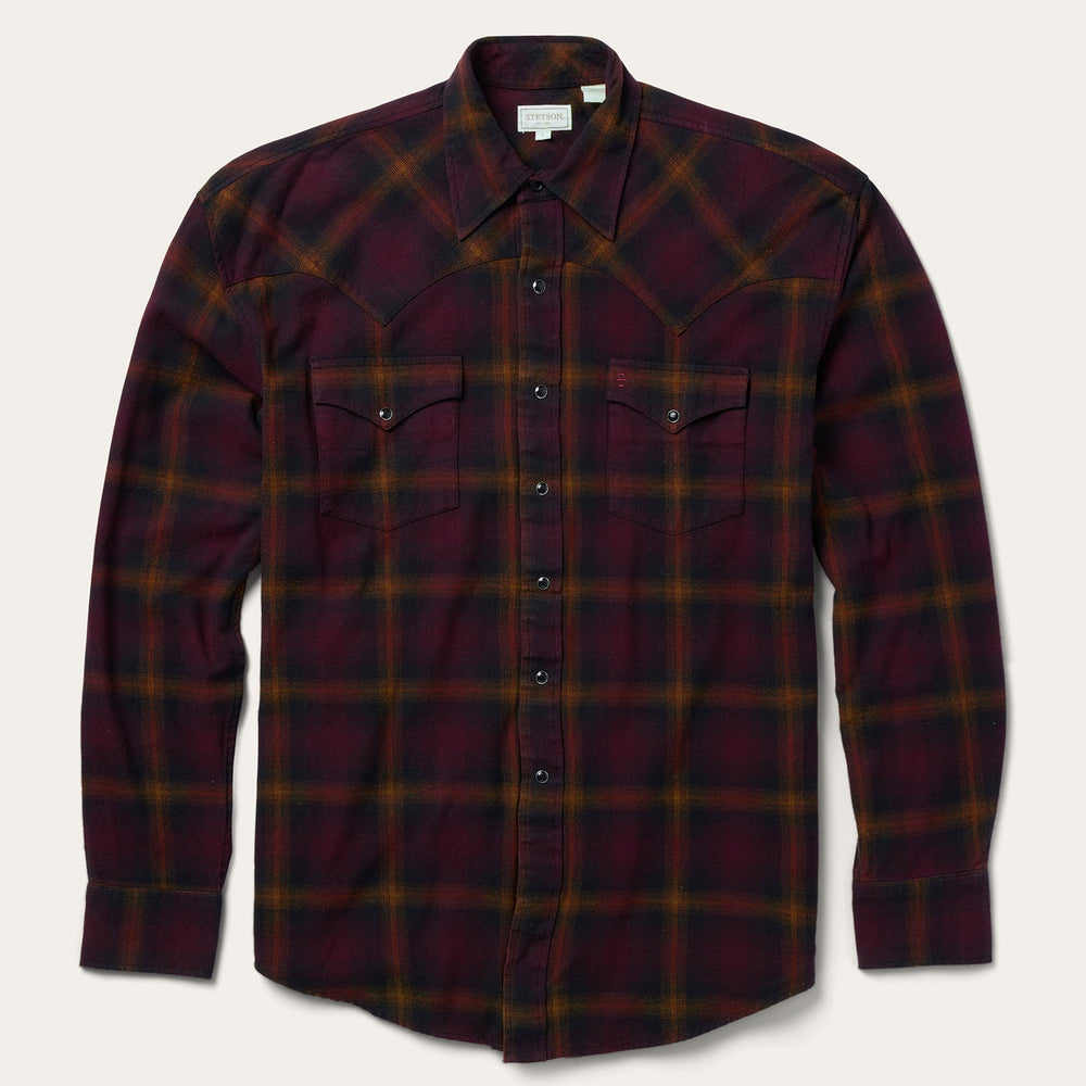 Black Wine Plaid Flannel Western Shirt Wine | Stetson
