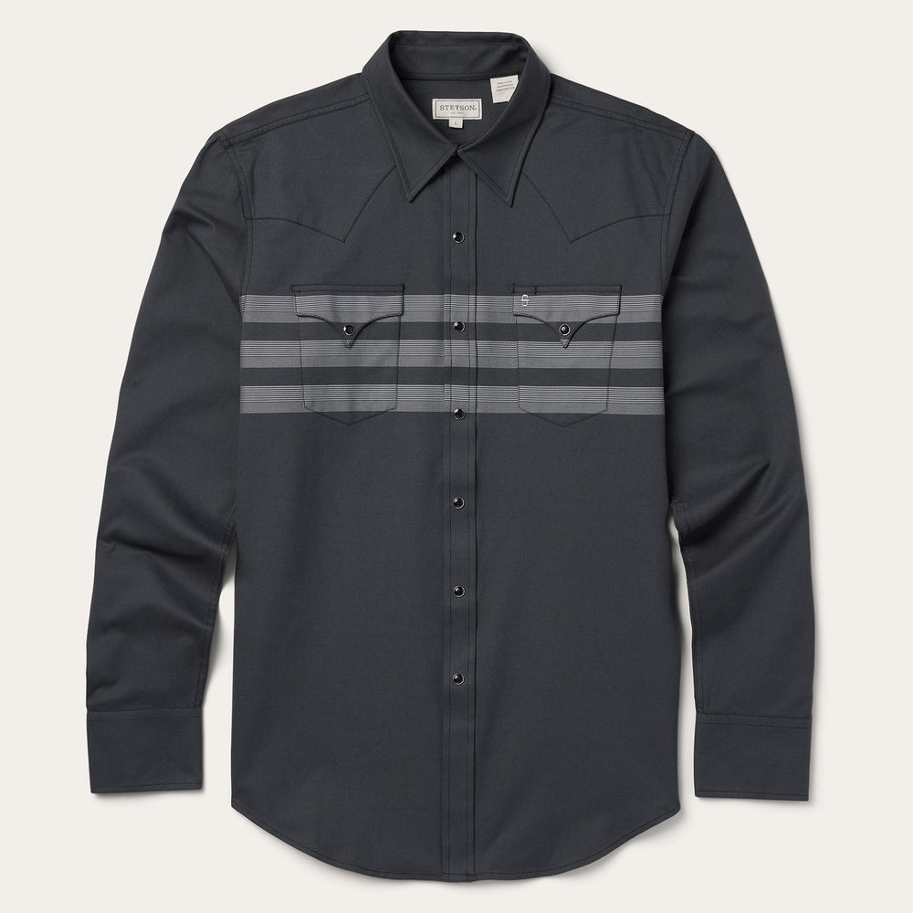 Border Stripe Twill Western Shirt Black | Stetson