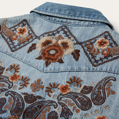 Floral Embroidered Denim Shirt Dress Blue | Stetson