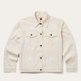 Embroidered Cream Denim Jacket White | Stetson