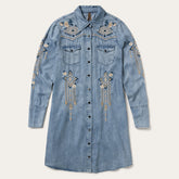 Embroidered Denim Twill Shirt Dress Blue | Stetson