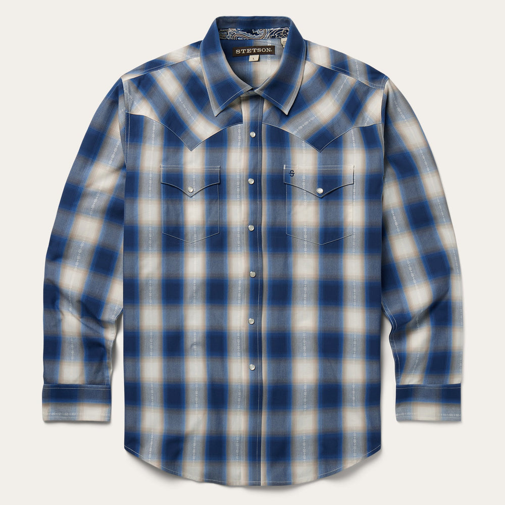 Blue Ombre Plaid Western Shirt Blue | Stetson