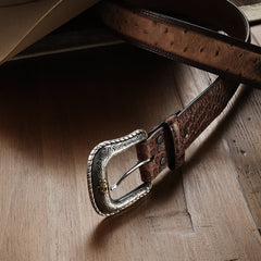 Ostrich Print Croco Embossed Western Tabs Belt Cognac/California Nut | Stetson