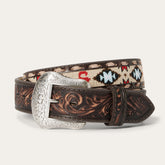 Embroidered Tooled Tab Belt Vintage Brown | Stetson