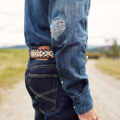 Embroidered Tooled Tab Belt Vintage Brown | Stetson