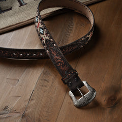 Embroidered Tooled Tab Belt Vintage Brown | Stetson