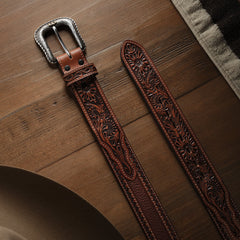 Tooled Tab Belt Cognac | Stetson