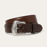 Bison Leather Tooled Tab Belt Hazelnut Bison | Stetson