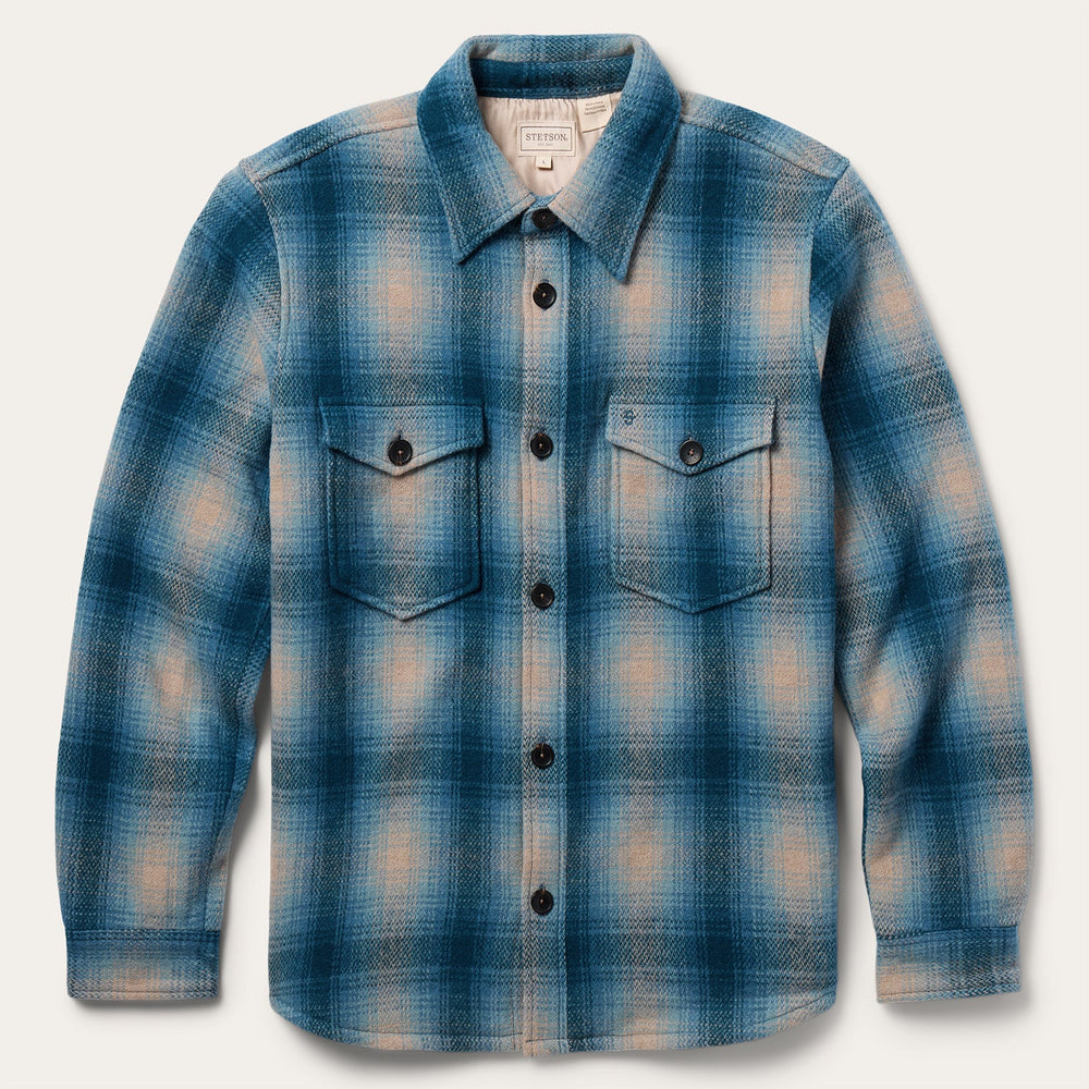 Wool Plaid Shirt Jacket Blue | Stetson