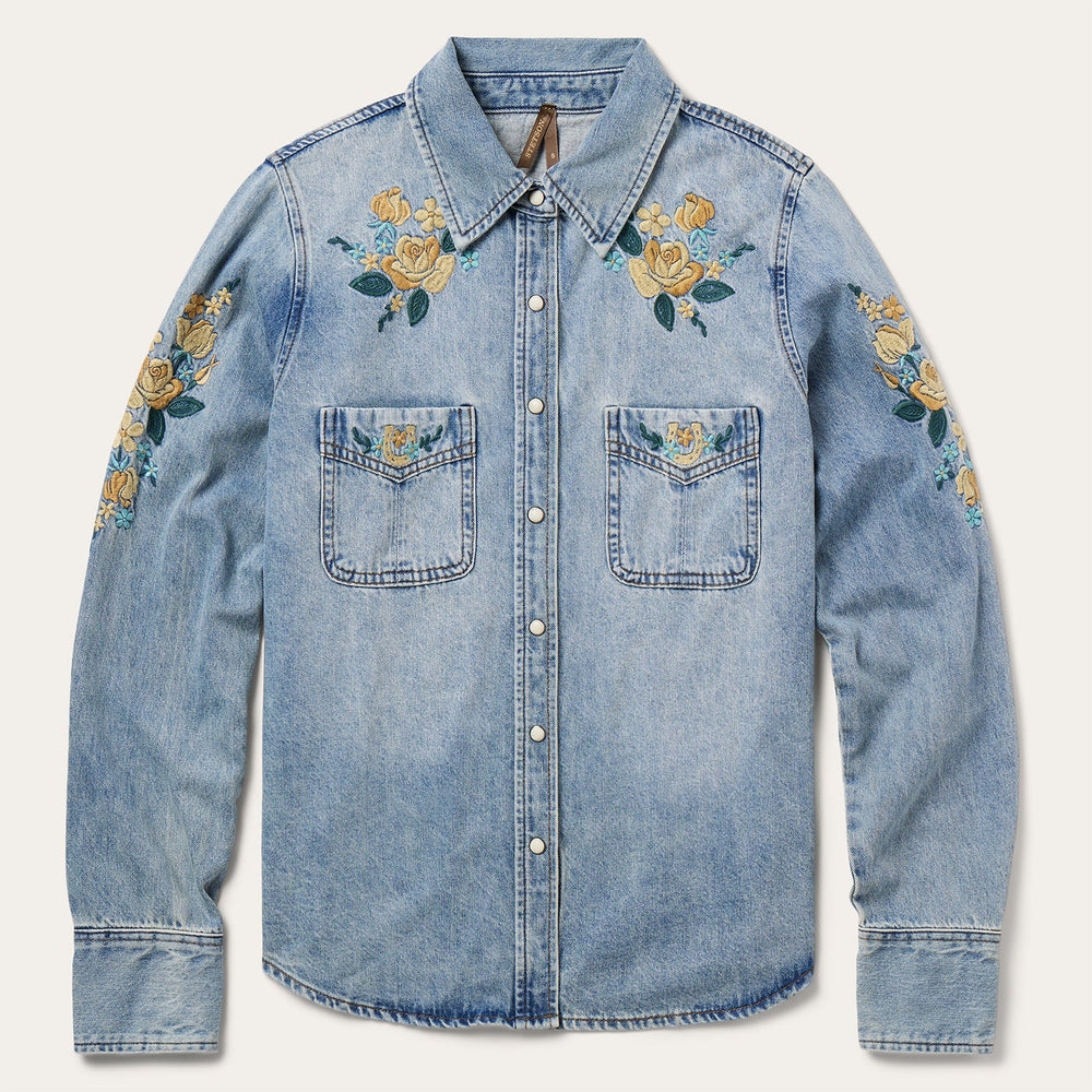 Embroidered Loose Fit Denim Shirt Blue | Stetson