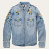 Embroidered Loose Fit Denim Shirt Blue | Stetson
