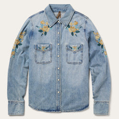 Embroidered Loose Fit Denim Shirt Blue | Stetson