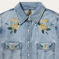 Embroidered Loose Fit Denim Shirt Blue | Stetson