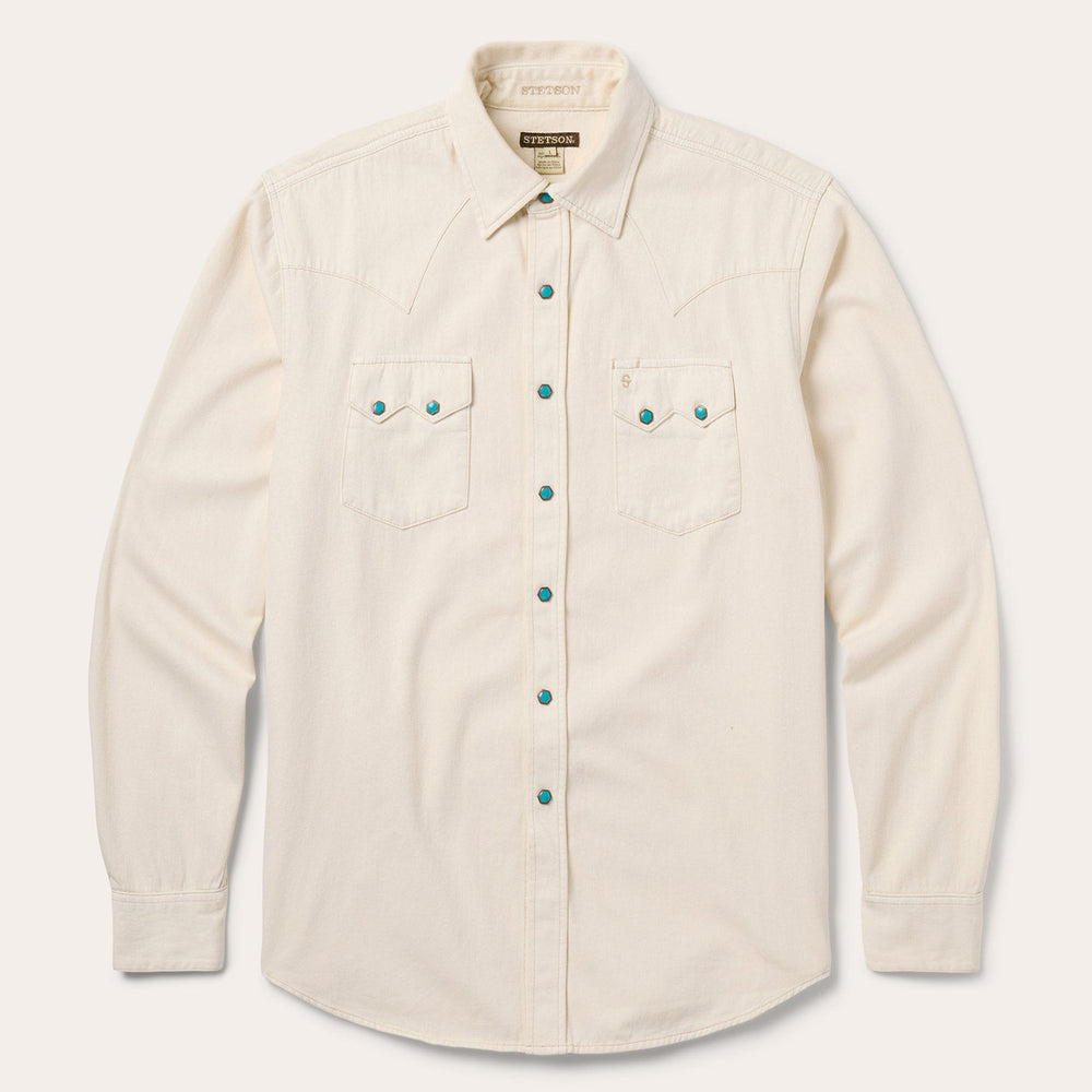 Turquoise Snap Western Denim Shirt Cream | Stetson