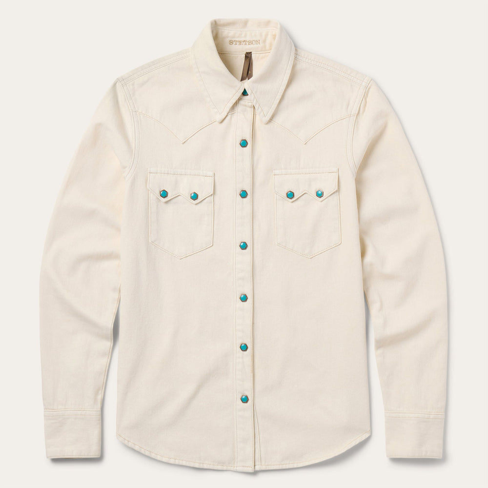 Turquoise Snap Western Denim Shirt Cream | Stetson