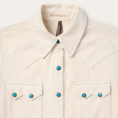 Turquoise Snap Western Denim Shirt Cream | Stetson