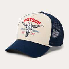 Skull Trucker Hat Off White / Blue | Stetson